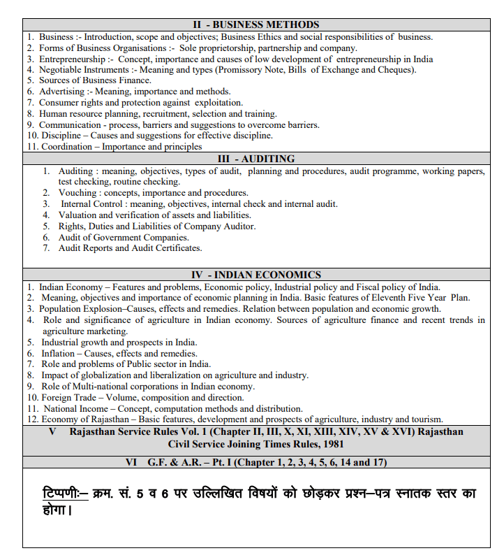 Rajasthan junior accountant Syllabus in hindi