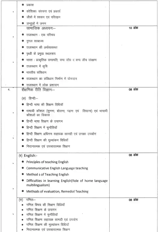 Rajasthan 3rd Grade teacher Level 1 Syllabus In Hindi 2023